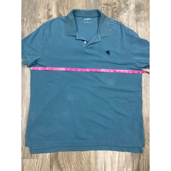 Express Mens Polo Shirt Large Teal Blue Short Sleeve Everyday Performance - Picture 6 of 7